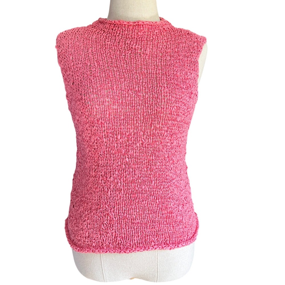 Vintage Mary Jane Marcasiano Silk Ribbon‎ Knit Tank Top Small Pink Mock 90s Y2K